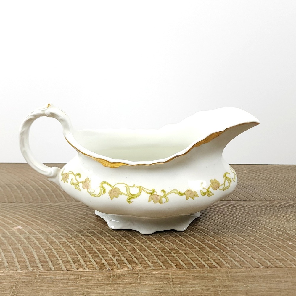 Antique Porcelain Gravy Boat J&G Meakin Hanley England Floral Gold Trim‎